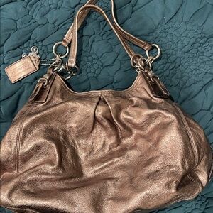 Coach pewter leather pocketbook with dust bag